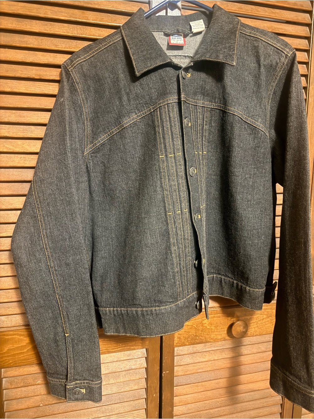 Vintage Old Navy Women’s Black Denim Jacket with Contrast Stitching